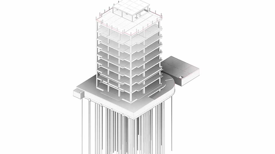 オフィスビル構造をREVITでモデリングイメージ